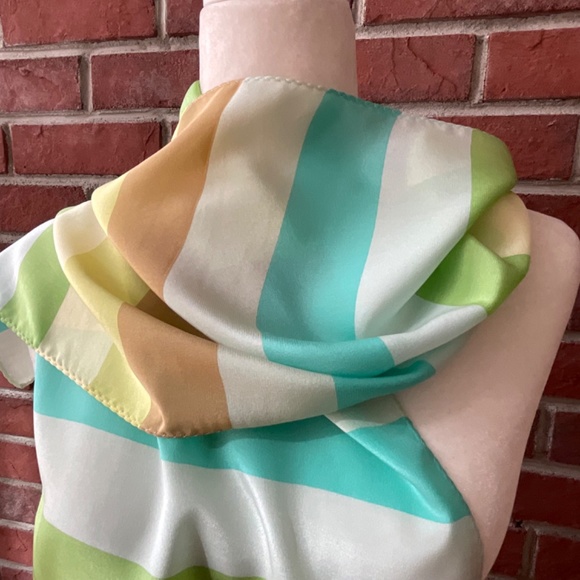 •Echo Vintage Striped 100%Silk Signed Logo Scarf 54”x11” - Picture 9 of 10